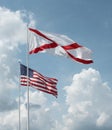 USA and Alabama flag, with clouds in background.