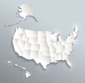 USA with Alaska and Hawaii map blue white card paper 3D