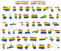 USA All State Map in LGBT Rainbow Flag Comprised Six Stripes With Meaning to Each of The Colors