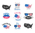USA America funny stickers. 4th of july. Icons set. Vector