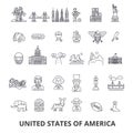 Usa, america, new york, statue of liberty, united states, famous landmarks, sights line icons. Editable strokes. Flat Royalty Free Stock Photo