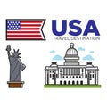 USA America travel landmarks and American culture famous symbos set