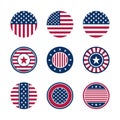 USA american flag circle label. American colors patterned buttons, round patriotic emblems, stars and stripes, United Royalty Free Stock Photo