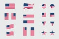 USA American Flag Icon Different Shapes Flat Vector Set