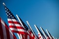 USA American flags in a row