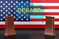 USA american presidential debate concept with microphones