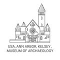 Usa, Ann Arbor, Kelsey , Museum Of Archaeology travel landmark vector illustration