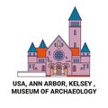 Usa, Ann Arbor, Kelsey , Museum Of Archaeology travel landmark vector illustration