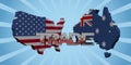 USA Australia map flags with trade text illustration Royalty Free Stock Photo