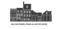Usa, Baltimore, Edgar Allan Poe House, travel landmark vector illustration