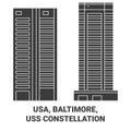 Usa, Baltimore, Uss Constellation travel landmark vector illustration