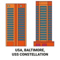 Usa, Baltimore, Uss Constellation travel landmark vector illustration Royalty Free Stock Photo