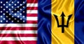 USA and Barbados flag silk Royalty Free Stock Photo