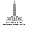 Usa, Baton Rouge, Louisiana State Capitol travel landmark vector illustration