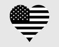 USA Black and White Heart Flag. US Love Shape Country Nation National Flag. United Stated of America Dark Banner Icon Sign Symbol Royalty Free Stock Photo