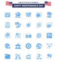 25 USA Blue Pack of Independence Day Signs and Symbols of juice; alcohol; flag; chat bubble; usa