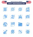 16 USA Blue Signs Independence Day Celebration Symbols of cowboy; mail; money; invitation; envelope Royalty Free Stock Photo