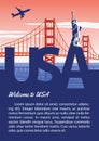 Usa brochure in typography national flag color design,statue of