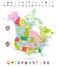 USA and Canada detailed political map with flags and navigation