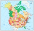 USA and Canada large detailed political map with states, provinces and capital cities