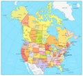 USA and Canada large detailed political map Royalty Free Stock Photo