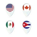 USA, Canada, Mexico, Cuba flag location map pin icon Royalty Free Stock Photo