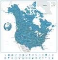 USA and Canada road map and navigation icons