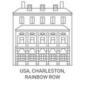 Usa, Charleston, Rainbow Row travel landmark vector illustration