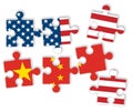 USA and China as jigsaw puzzle pieces with flags of the United States of America and China on white background. Trade war concept Royalty Free Stock Photo