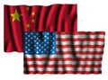 USA and China conflict concept with flags isolated