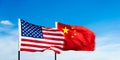 USA and China flags against blue sky Royalty Free Stock Photo