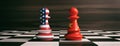 USA and China flags on chess pawns on a chessboard. 3d illustration Royalty Free Stock Photo