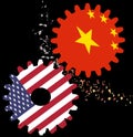 Usa china relationships trading economy competion gears with flags and broken piecies - 3d rendering