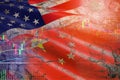 USA and China trade war economy conflict tax business finance money - United States raised taxes on imports of goods from China on Royalty Free Stock Photo