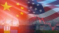 USA and China trade war economy conflict tax business finance money / United States raised taxes on imports of goods from China Royalty Free Stock Photo