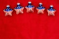 USA Christmas ornaments stars on red plush holiday background