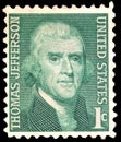 Post stamp with Thomas Jefferson - American statesman, diplomat, lawyer, and Foundig Father who served as third president of USA