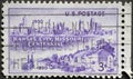 USA - Circa 1950 : a postage stamp printed in the US showing the cityscape old and new of Kansas City, Missouri. Centenary