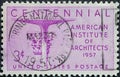 USA - Circa 1957 : a postage stamp printed in the US showing a Corinthian-styled capital - a Classic Greek style of architecture.