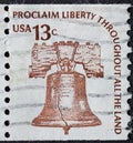 USA - Circa 1975 : a postage stamp printed in the US showing the Liberty Bell. Text: proclaim liberty throughout all the land