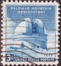 USA - Circa 1948 : a postage stamp printed in the US showing the Palomar Mountain Observatory Royalty Free Stock Photo