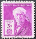 USA - Circa 1947: a postage stamp printed in the US showing a portrait of the American inventor, electrical engineer and entrepren