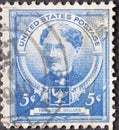 USA - Circa 1940: a postage stamp printed in the US showing a portrait of the American teacher, suffragette and social reformer Fr Royalty Free Stock Photo