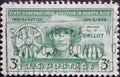 USA - Circa 1949 : a postage stamp printed in the US showing a portrait of a man in a straw hat. First free elections in Puerto Ri Royalty Free Stock Photo