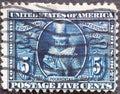 USA - Circa 1907 : a postage stamp printed in the US showing a portrait by Pocahontas Text: Founding of Jamestown Commemorative Royalty Free Stock Photo