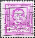 USA - Circa 1949: a postage stamp printed in the US showing a portrait of the writer Edgar Allan Poe