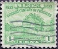 USA - Circa 1933: a postage stamp printed in the US showing the Restoration of Fort Dearborn. Text: Chicago Century of Progress