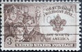 USA - Circa 1950 : a postage stamp printed in the US showing three Scouts of varying ages and Scouting levels. The Statue of Lib Royalty Free Stock Photo