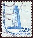 USA - CIRCA 1975: A stamp printed in USA from the `Americana` issue shows the Sandy Hook New Jersey Lighthouse