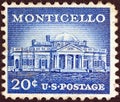 USA - CIRCA 1954: A stamp printed in USA from the `Liberty` issue shows Monticello, Thomas Jefferson`s estate, circa 1954.